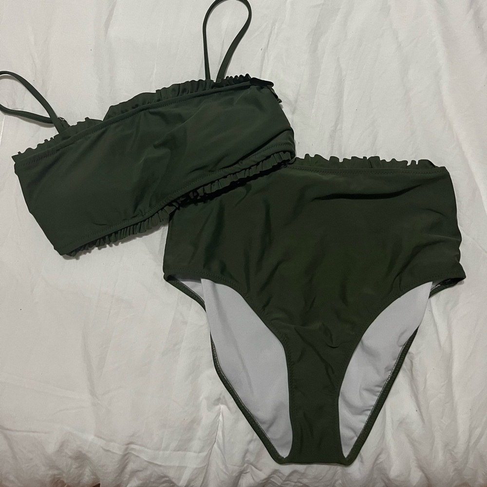 Shein High Waisted Army Green Swimsuit